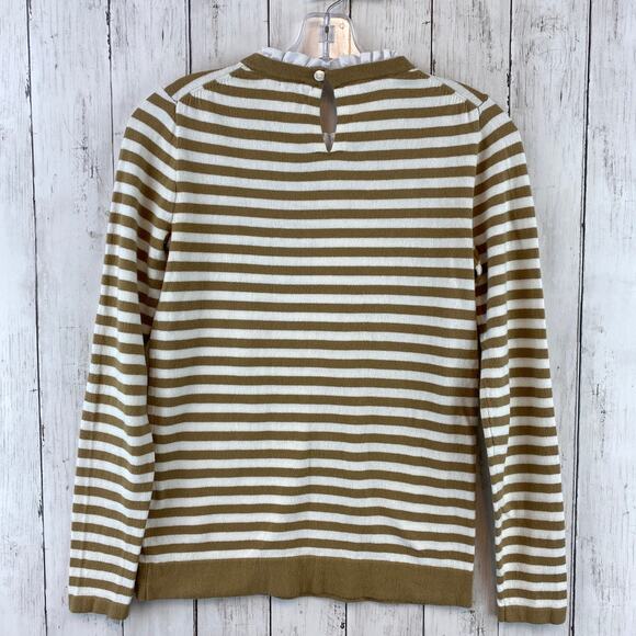 J. Crew Tan White Striped Ruffle-Trim Cotton Sweater AW351 Size X-Small Preppy - Picture 10 of 12